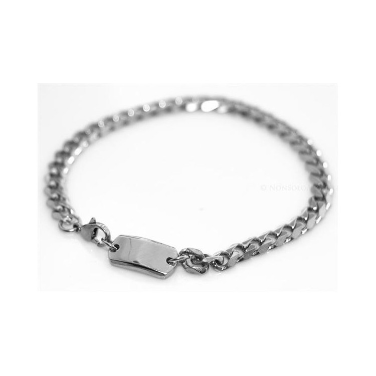 NSA|Acciaio anallergico cromato bracciale grumetta da 6 mm con targa varie misure
