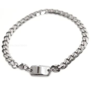 NSA|Acciaio anallergico cromato bracciale grumetta da 6 mm con targa varie misure