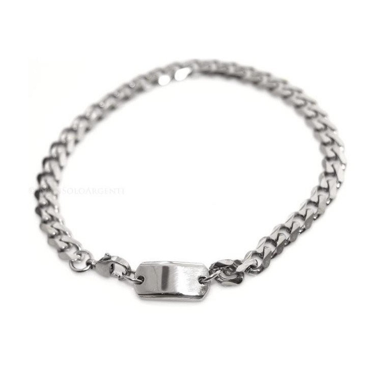NSA|Acciaio anallergico cromato bracciale grumetta da 6 mm con targa varie misure