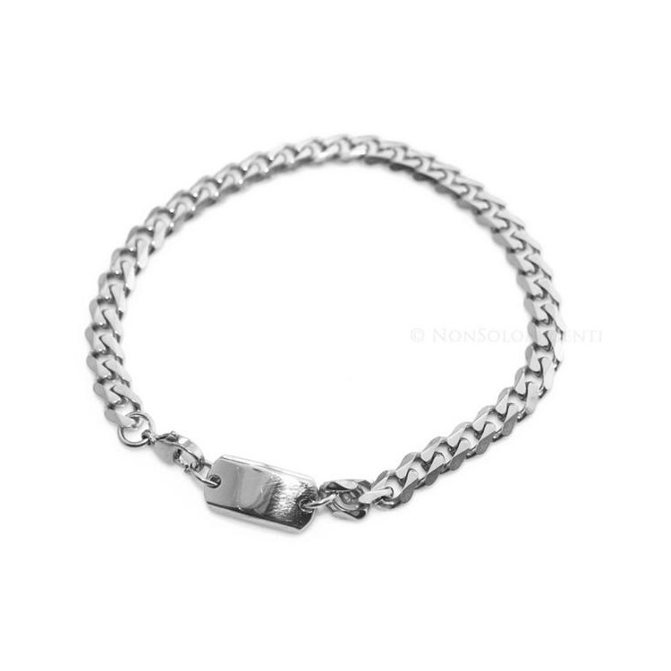 NSA|Acciaio anallergico cromato bracciale grumetta da 6 mm con targa varie misure