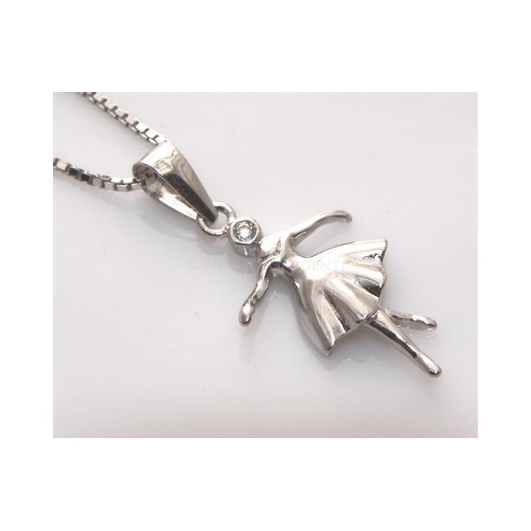 NSA|Argento 925 : Collana Collier donna veneziana 45 cm ciondolo ballerina con zircone bianco
