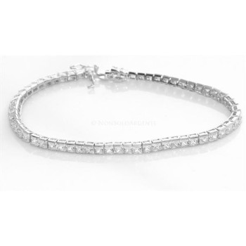 NSA|Argento 925 : Bracciale Tennis Con Zirconi bianchi carrè 3x3 misura 16  cm