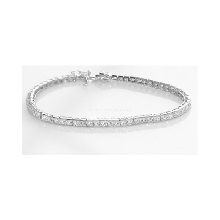 NSA|Argento 925 : Bracciale Tennis Con Zirconi bianchi carrè 3x3 misura 16  cm