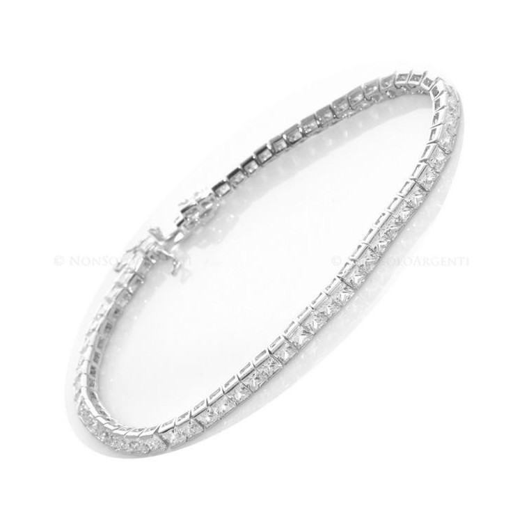 NSA|Argento 925 : Bracciale Tennis Con Zirconi bianchi carrè 3x3 misura 16 