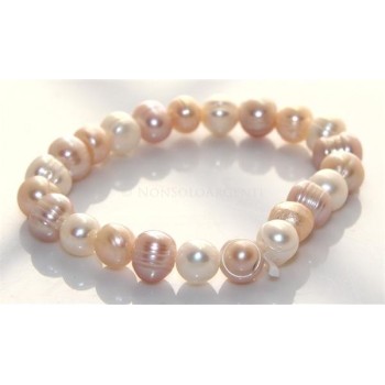 NSA|Bracciale Elastico etnico perle naturali rosate 3 toni  17,50 cm