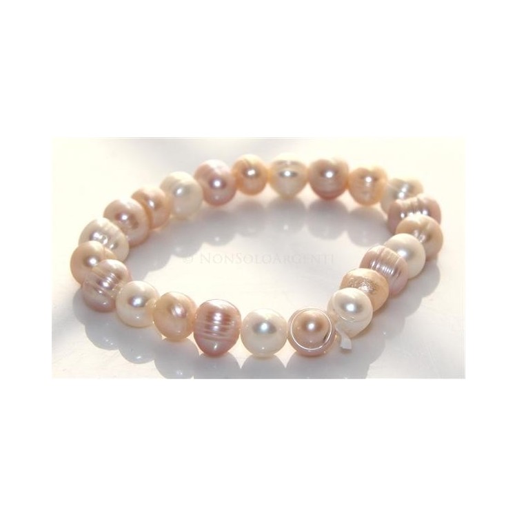 NSA|Bracciale Elastico etnico perle naturali rosate 3 toni  17,50 cm