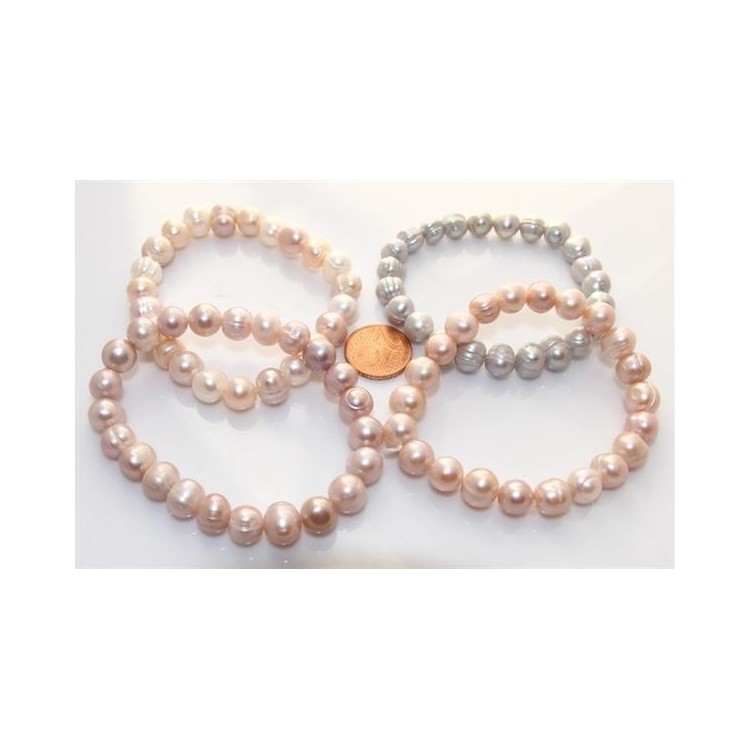 NSA|Bracciale Elastico etnico perle naturali rosate 3 toni  17