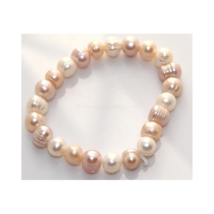 NSA|Bracciale Elastico etnico perle naturali rosate 3 toni  17