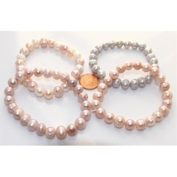 NSA|Bracciale Elastico etnico perle naturali grigio chiaro 17