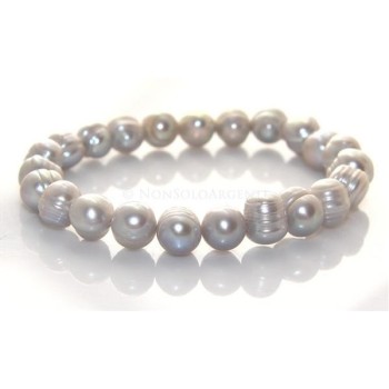 NSA|Bracciale Elastico etnico perle naturali grigio chiaro 17