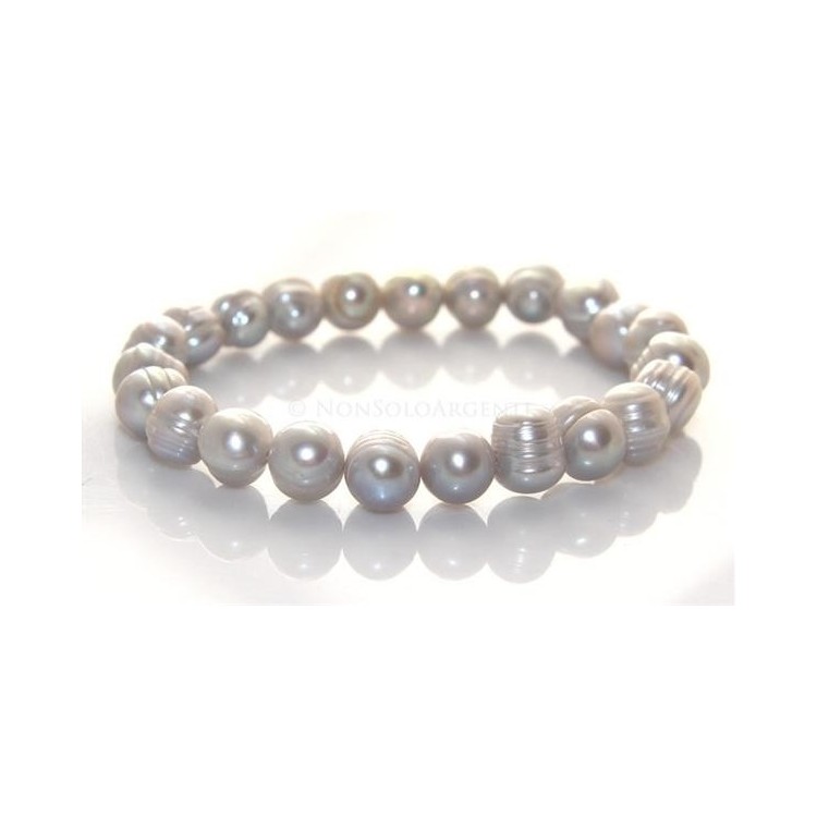 NSA|Bracciale Elastico etnico perle naturali grigio chiaro 17