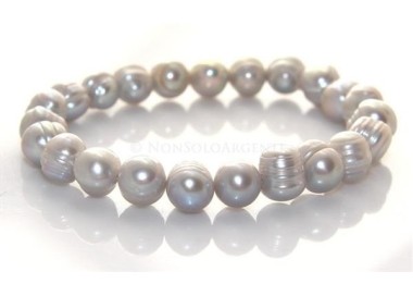 NSA|Bracciale Elastico etnico perle naturali grigio chiaro 17