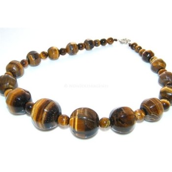 NSA|Girocollo da Donna con mega perle enormi tondeggianti OCCHIO DI TIGRE naturale