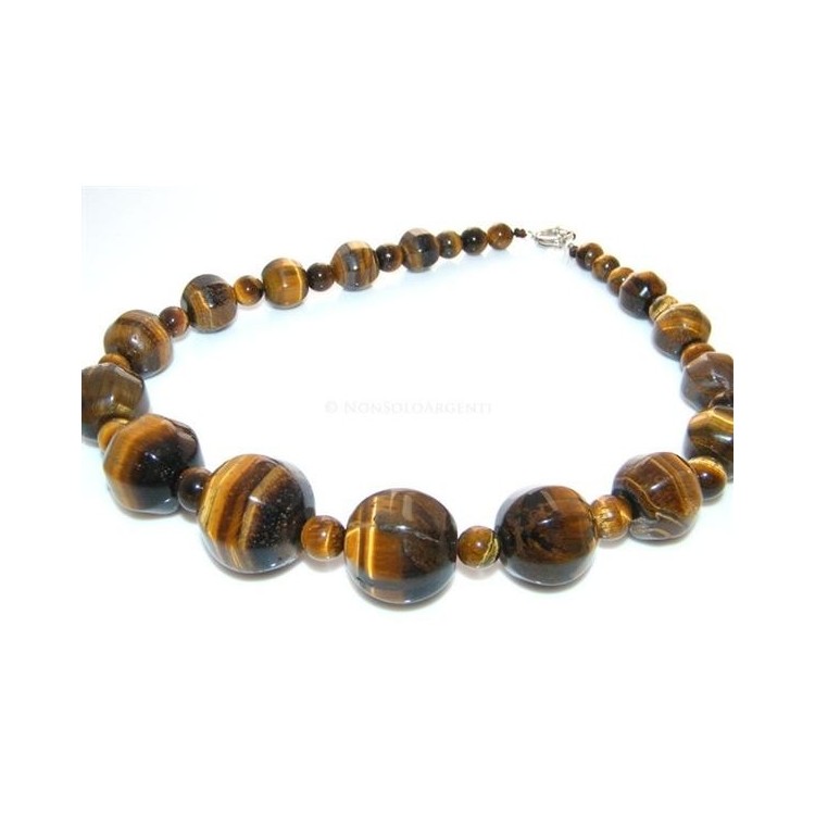 NSA|Girocollo da Donna con mega perle enormi tondeggianti OCCHIO DI TIGRE naturale