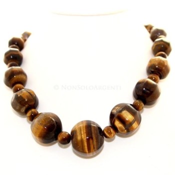 NSA|Girocollo da Donna con mega perle enormi tondeggianti OCCHIO DI TIGRE naturale