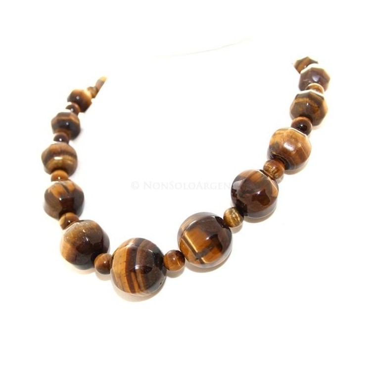 NSA|Girocollo da Donna con mega perle enormi tondeggianti OCCHIO DI TIGRE naturale
