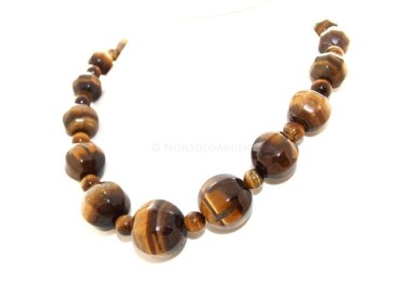 NSA|Girocollo da Donna con mega perle enormi tondeggianti OCCHIO DI TIGRE naturale