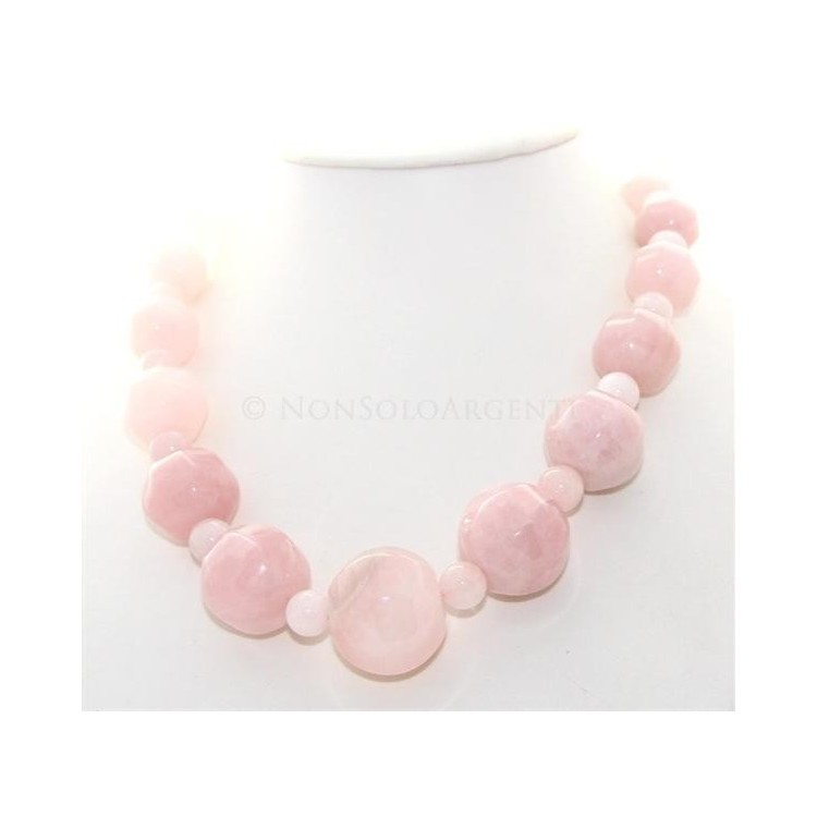 NSA|Women's necklace with large natural rose quartz pearls