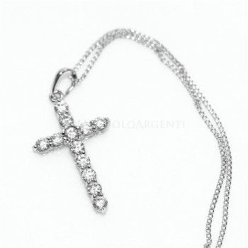 NSA|Bigiotteria : collana uomo o donna ciondolo pendente croce zircone   Lamin ORO BIANCO 18k Gold FILLED