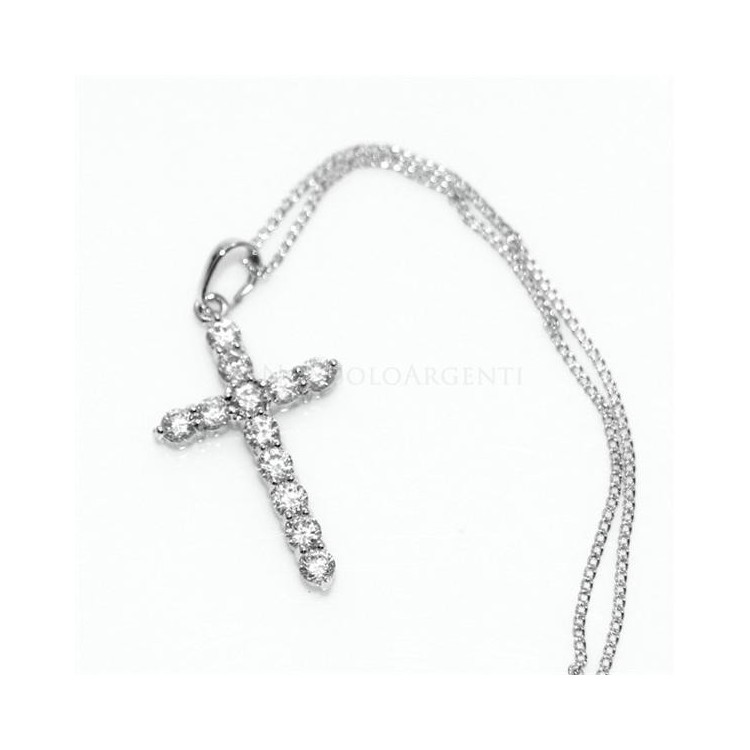 NSA|Bigiotteria : collana uomo o donna ciondolo pendente croce zircone   Lamin ORO BIANCO 18k Gold FILLED