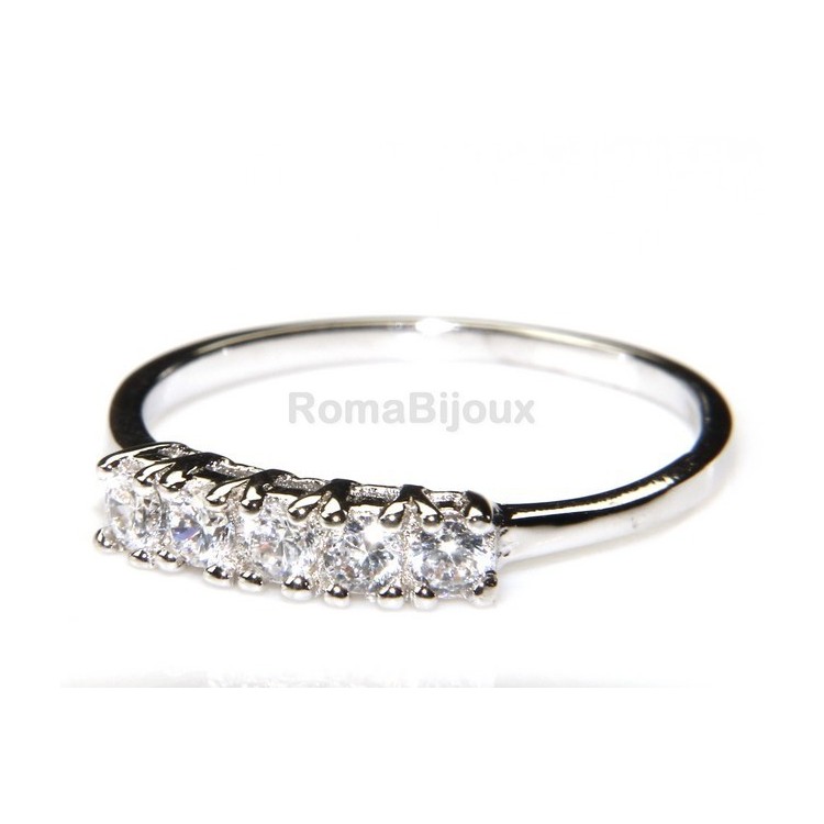 NSA|silver 925 Rhodium: woman ring riviera with 5 cubic zirconia 2.5 mm
