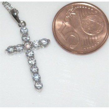 NSA|Bigiotteria : collana uomo o donna ciondolo pendente croce zircone   Lamin ORO BIANCO 18k Gold FILLED