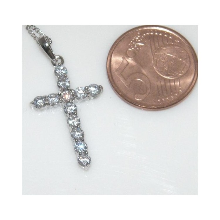 NSA|Bigiotteria : collana uomo o donna ciondolo pendente croce zircone   Lamin ORO BIANCO 18k Gold FILLED