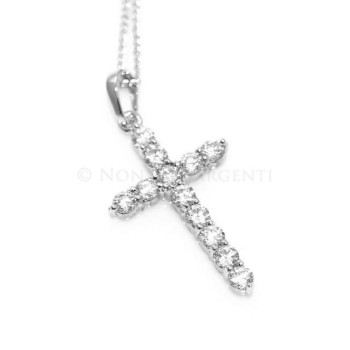NSA|Bigiotteria : collana uomo o donna ciondolo pendente croce zircone   Lamin ORO BIANCO 18k Gold FILLED
