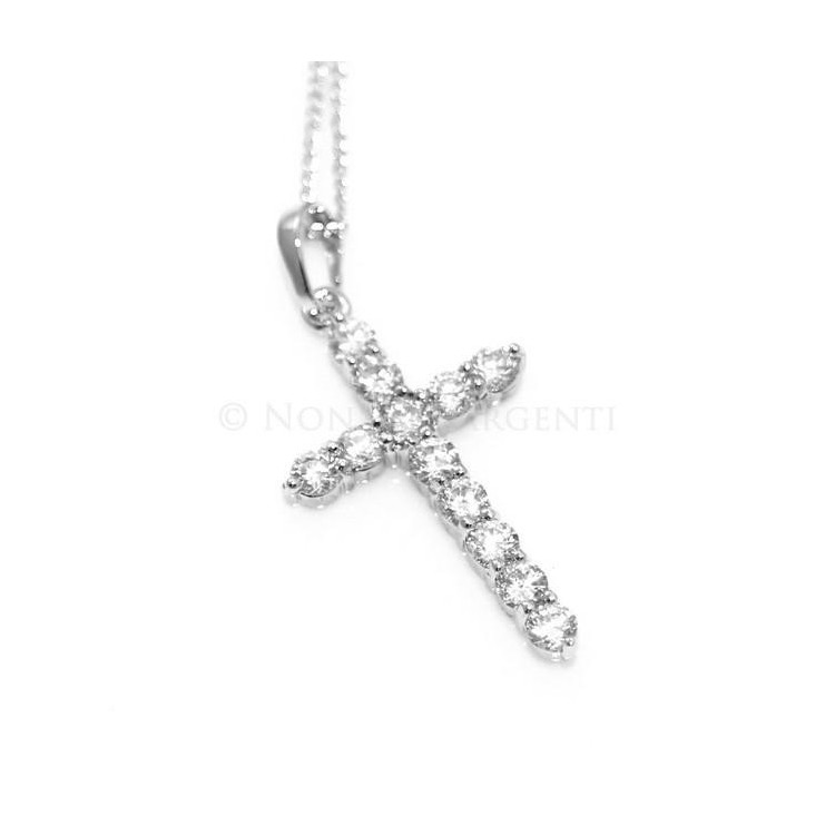 NSA|Bigiotteria : collana uomo o donna ciondolo pendente croce zircone   Lamin ORO BIANCO 18k Gold FILLED