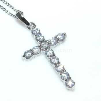 NSA|Bigiotteria : collana uomo o donna ciondolo pendente croce zircone   Lamin ORO BIANCO 18k Gold FILLED