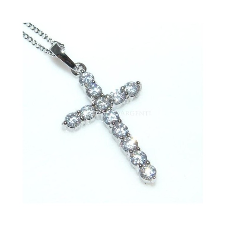 NSA|Bigiotteria : collana uomo o donna ciondolo pendente croce zircone   Lamin ORO BIANCO 18k Gold FILLED