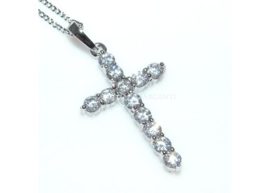 NSA|Bigiotteria : collana uomo o donna ciondolo pendente croce zircone   Lamin ORO BIANCO 18k Gold FILLED