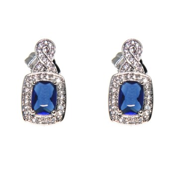 NSA|Rhodium plated large red blue white zircon earrings 18kgf woman
