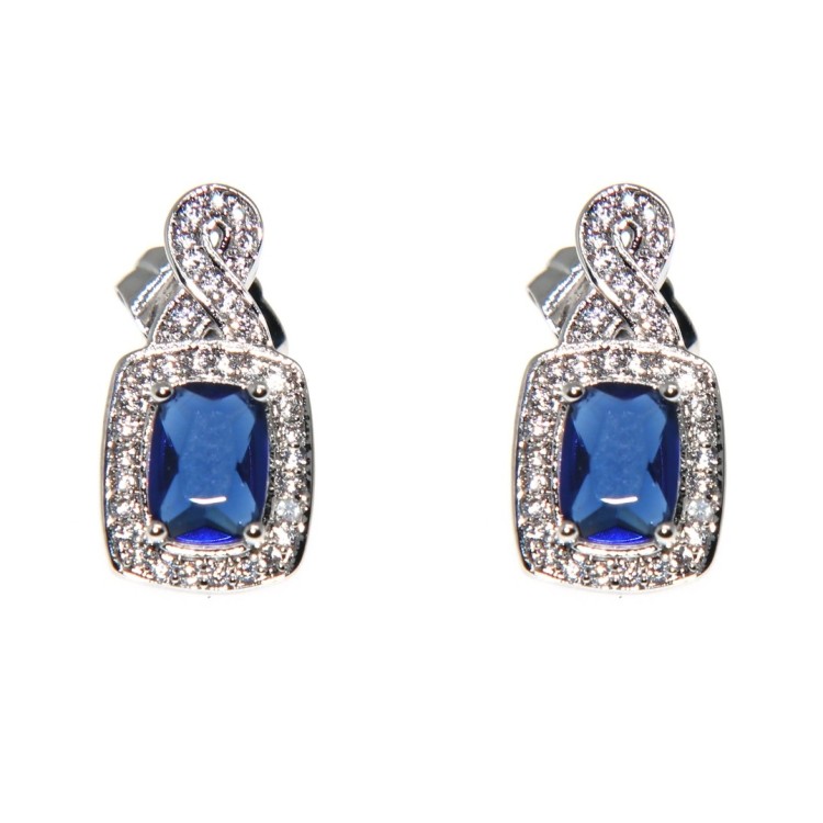 NSA|Rhodium plated large red blue white zircon earrings 18kgf woman
