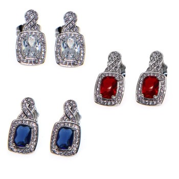 NSA|Rhodium plated large red blue white zircon earrings 18kgf woman