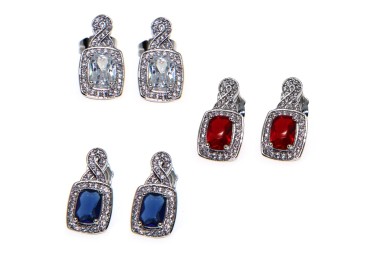 NSA|Rhodium plated large red blue white zircon earrings 18kgf woman
