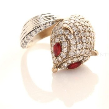 NSA|Argento 925 : Anello 2 colori regolabile Fox Volpe zirconi e navette rosso rubino mis 17