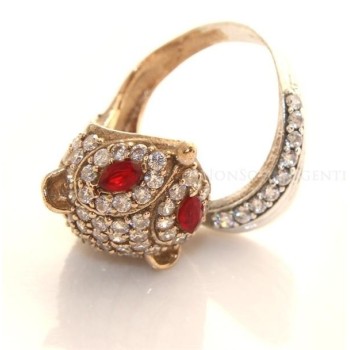 NSA|Argento 925 : Anello 2 colori regolabile Fox Volpe zirconi e navette rosso rubino mis 17