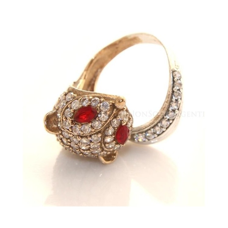 NSA|Argento 925 : Anello 2 colori regolabile Fox Volpe zirconi e navette rosso rubino mis 17