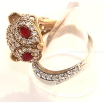 NSA|ring silver 925 2 colors adjustable fox zircons and red ruby shuttles size 17