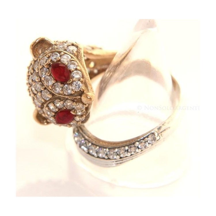NSA|anello argento 925 2 colori regolabile volpe zirconi e navette rosso rubino mis 17