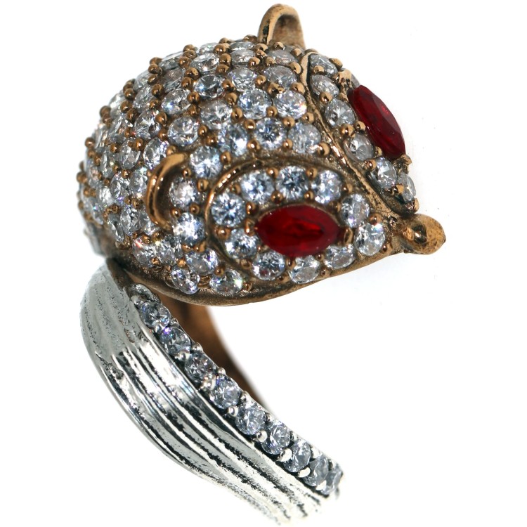 NSA|ring silver 925 2 colors adjustable fox zircons and red ruby shuttles size 17