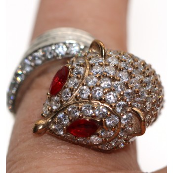 NSA|ring silver 925 2 colors adjustable fox zircons and red ruby shuttles size 17