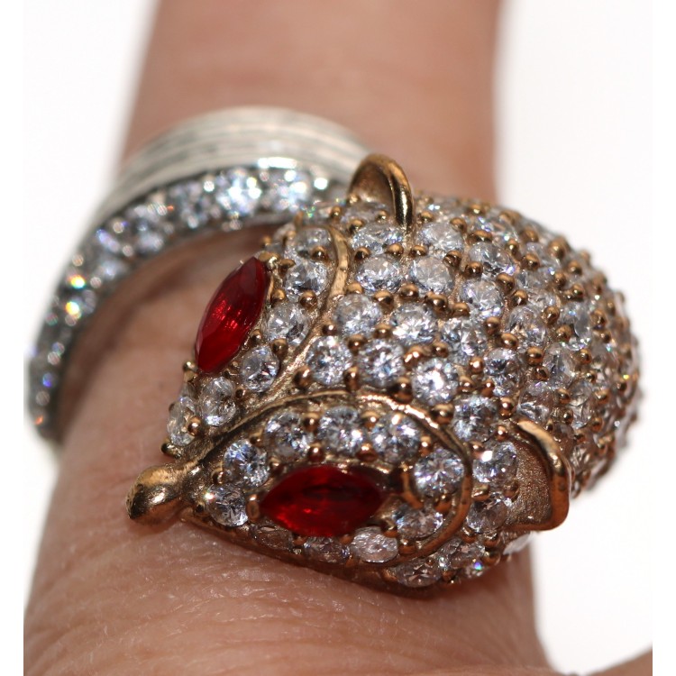 NSA|ring silver 925 2 colors adjustable fox zircons and red ruby shuttles size 17
