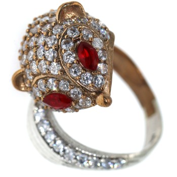 NSA|ring silver 925 2 colors adjustable fox zircons and red ruby shuttles size 17