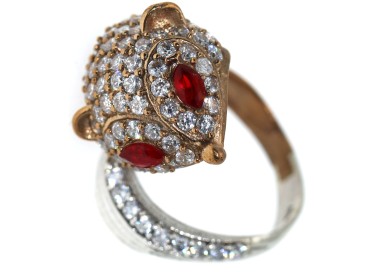 NSA|ring silver 925 2 colors adjustable fox zircons and red ruby shuttles size 17