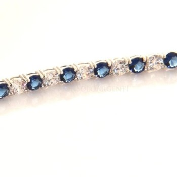 NSA|Argento 925 : Bracciale Tennis Con Zirconi bianchi e blue blu da 4 mm / 18 cm a griffe