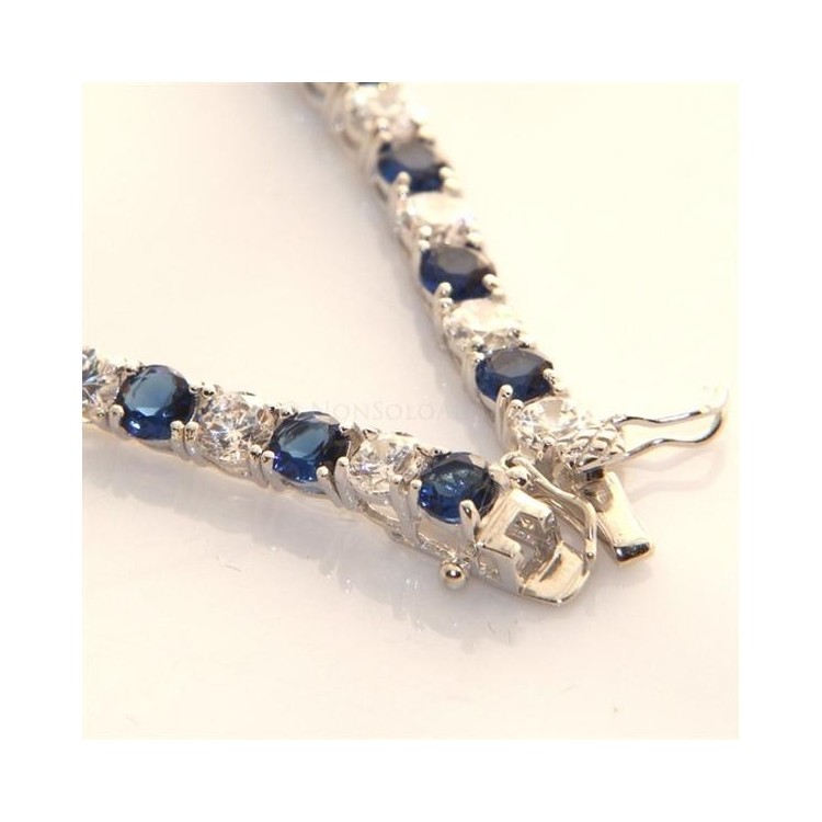 NSA|Argento 925 : Bracciale Tennis Con Zirconi bianchi e blue blu da 4 mm / 18 cm a griffe