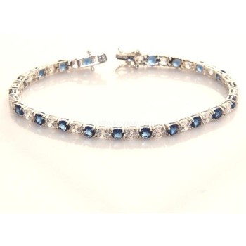 NSA|Argento 925 : Bracciale Tennis Con Zirconi bianchi e blue blu da 4 mm / 18 cm a griffe