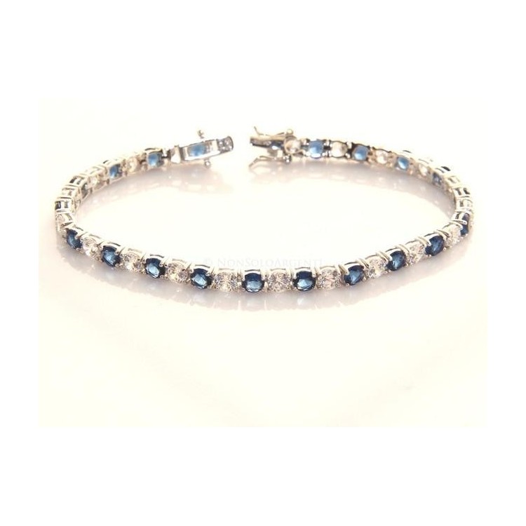 NSA|Argento 925 : Bracciale Tennis Con Zirconi bianchi e blue blu da 4 mm / 18 cm a griffe